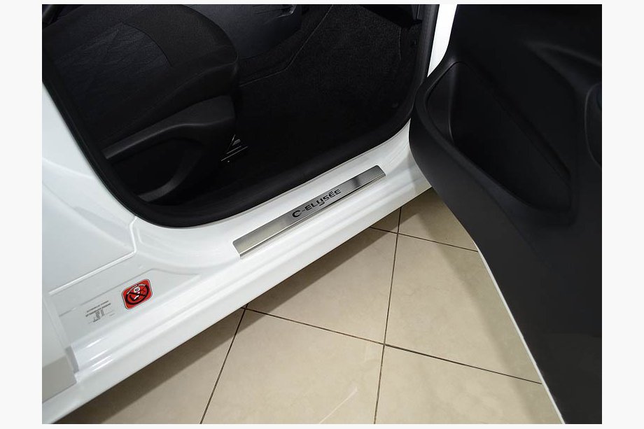 Citroen C-Elysee 2013-2022 Cubiertas de Umbral Nataniko (4 uds, Acero Inoxidable) Premium - Cinta 3M, 0.8 mm Image