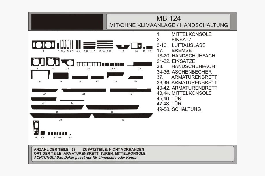 Mercedes E-class W124 1984–1997 Cubiertas de tablero (Hartman) OFERTA! Aluminio Image