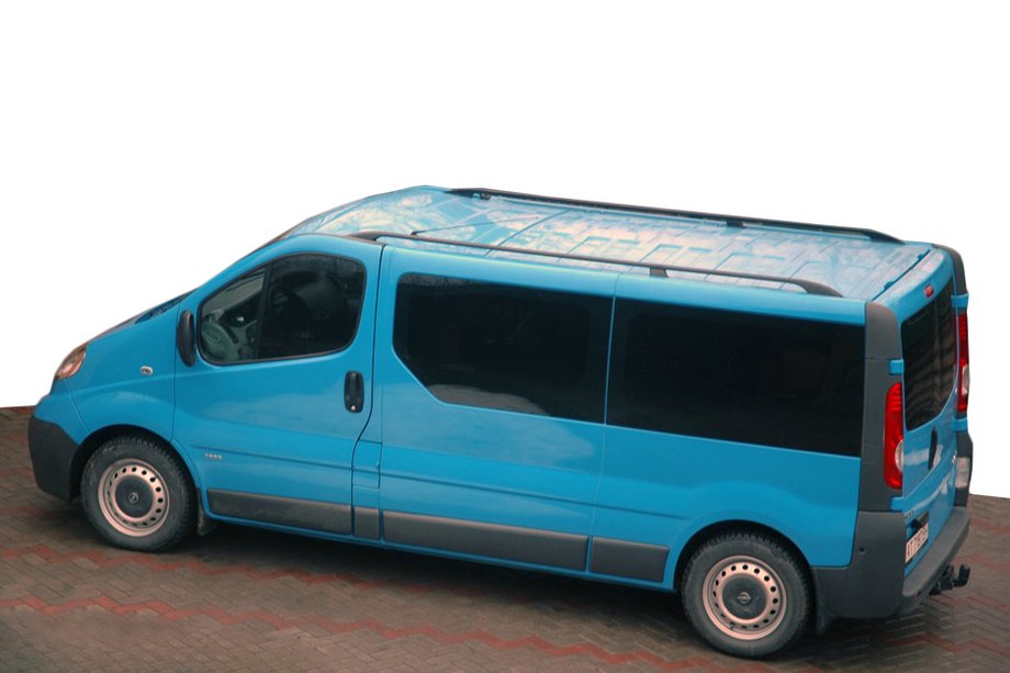 Nissan Primastar 2002-2014 Barras de Techo Negras Base Larga, Pies de Plástico Image