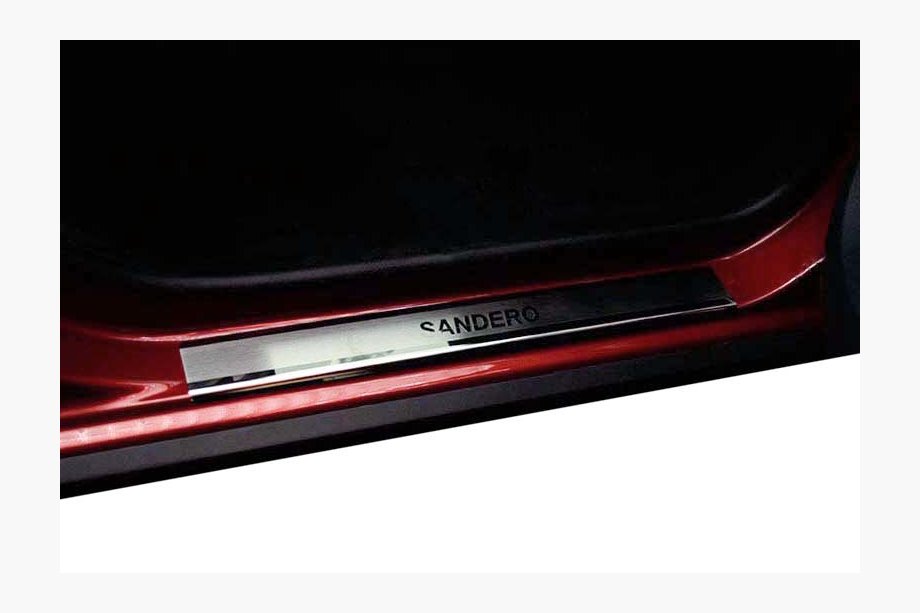 Renault Sandero 2007-2013 Cubiertas de Umbral Nataniko (4 uds., Acero Inoxidable) Estándar - Cinta Lohmann, 0,5 mm Image