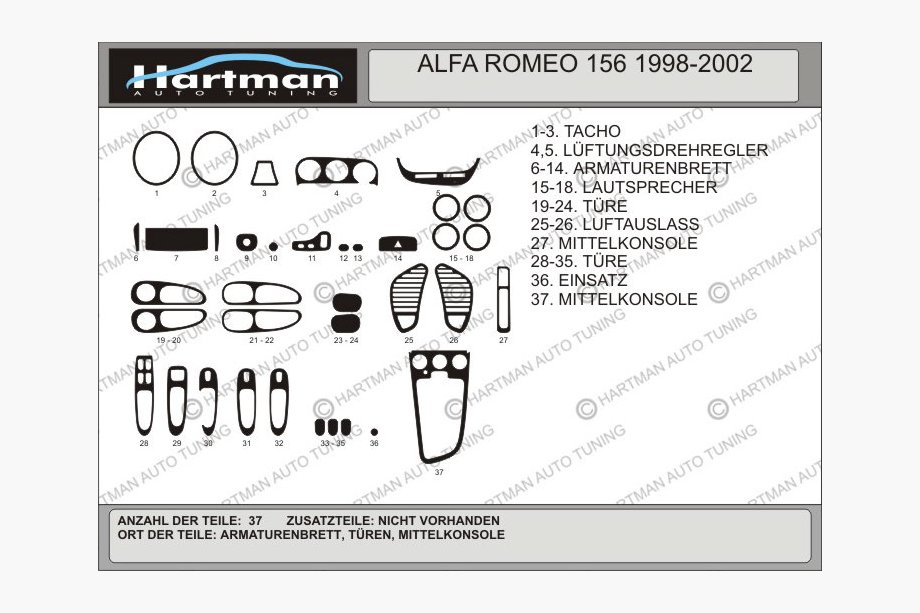 Alfa Romeo 156 1997-2007 Cubiertas de tablero (Hartman) Aluminio Image