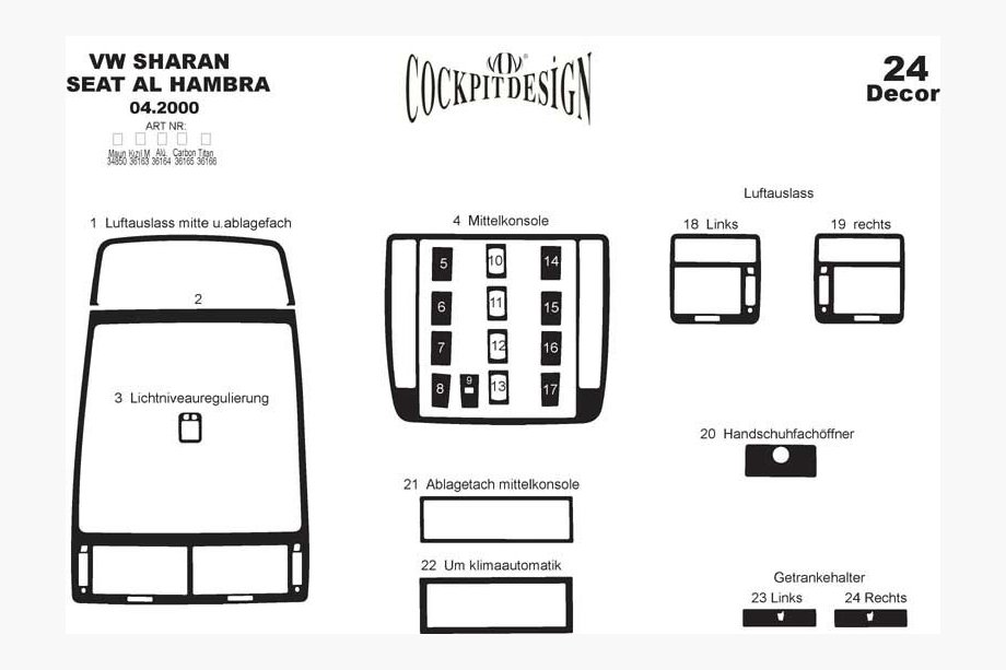 Volkswagen Sharan 1995-2010 Cubiertas de Panel de Salpicadero (2000-2010) Titanio Foto 12