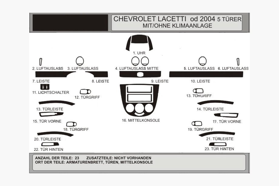 Chevrolet Lacetti 2003-2024 Cubierta de salpicadero Hatchback (Hartman) Aluminio Image