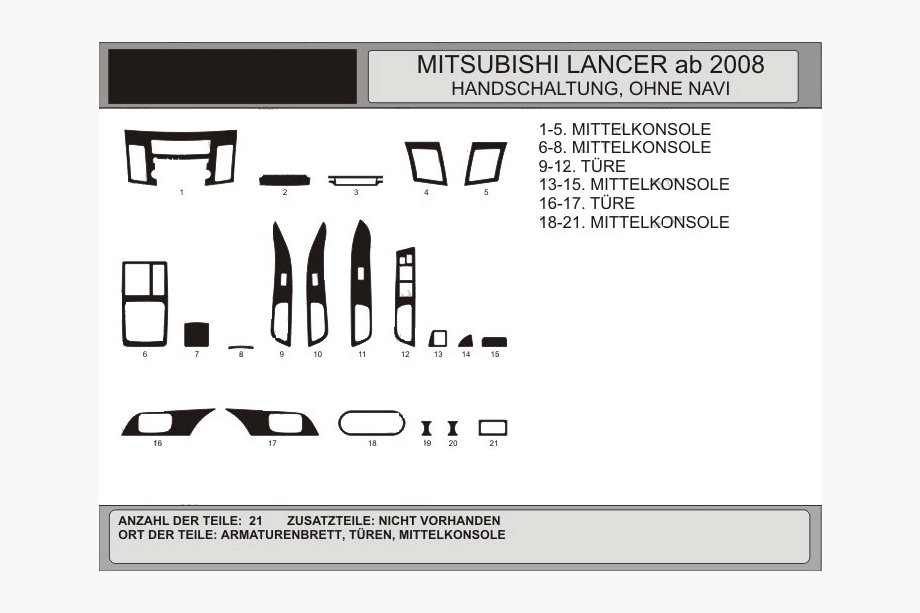 Mitsubishi Lancer X 2008- Cubiertas de tablero (Hartman) Aluminio Image
