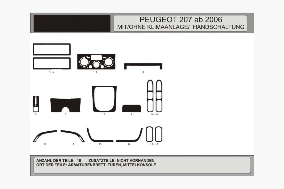 Peugeot 207 2006–2014 Cubiertas de tablero (Hartman) Aluminio Image