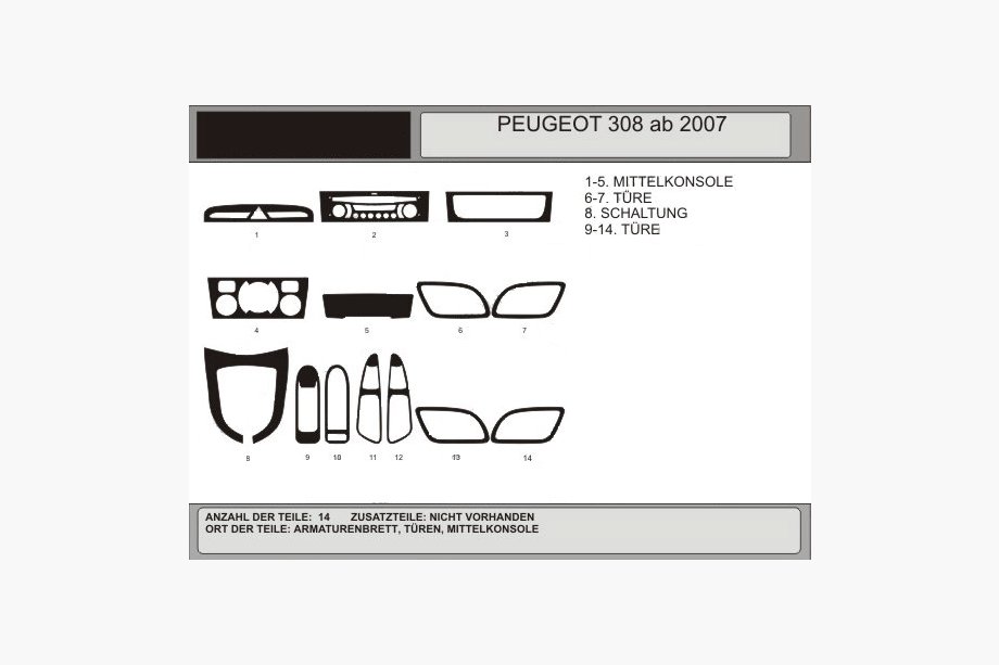 Peugeot 308 2007-2013 Cubiertas de Panel de Salpicadero Nogal Image
