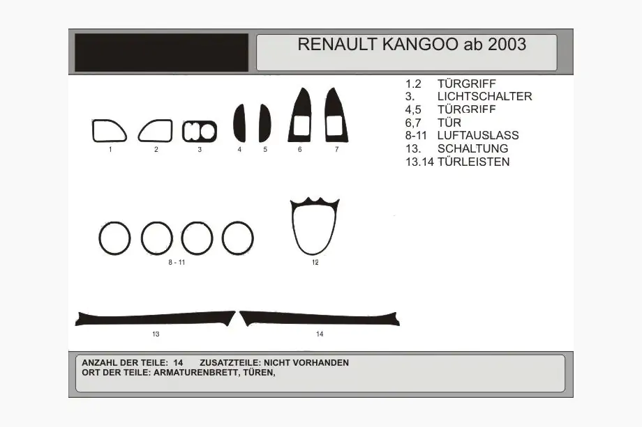 Renault Kangoo 1998-2008 Cubiertas de tablero (Hartman) Aluminio Image
