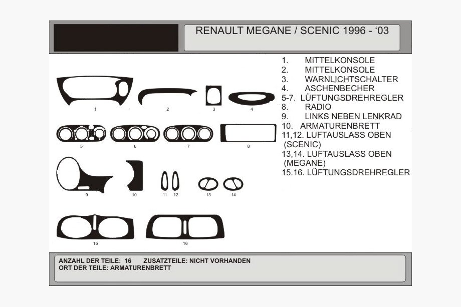 Renault Megane I 1996-2004 Embellecedores de salpicadero 1996-2003 (Hartman, Polonia) Image