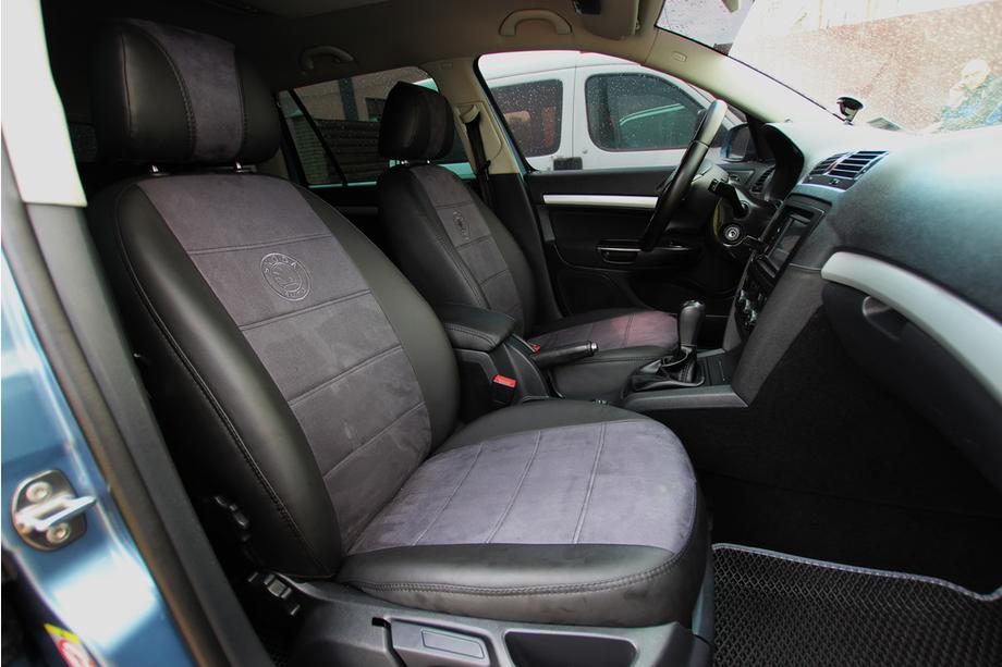 Skoda Octavia II A5 2006-2010 Fundas de asiento coche piel sintética+tejido+alcantara Antara A001 (interior completo) Foto 1