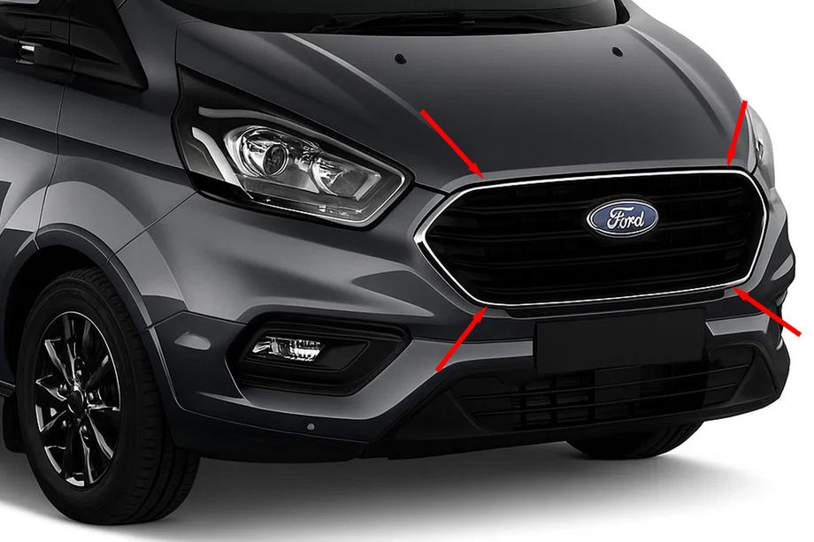 Ford Custom 2013-2022 Moldura cromada para parrilla delantera 2018+ (4 uds, acero inoxidable) Image