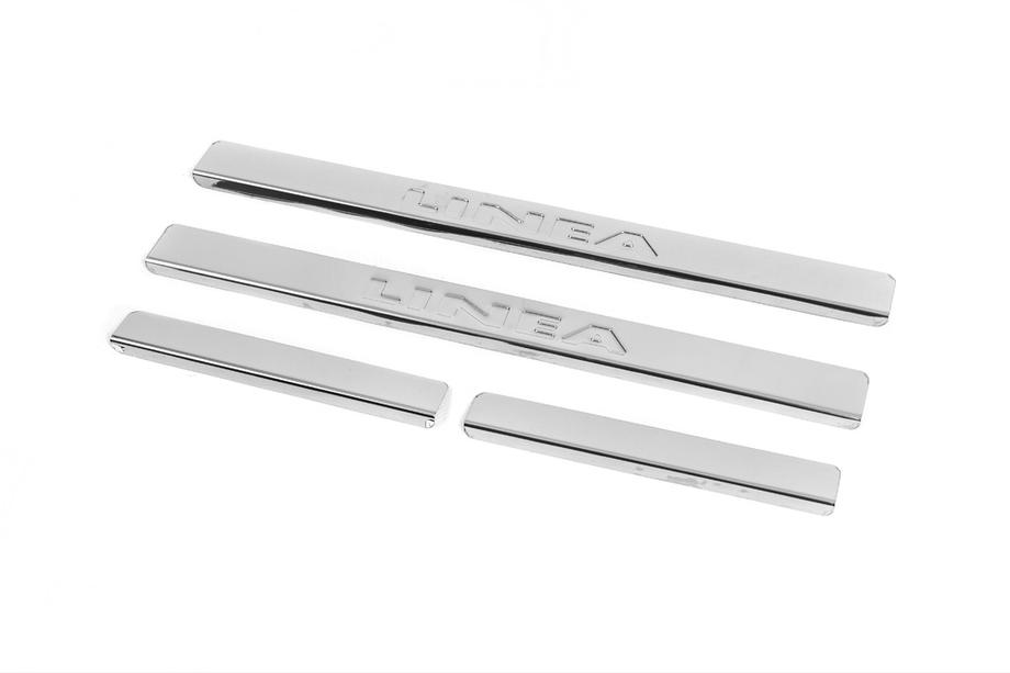 Fiat Linea 2006-2018 Protector de umbral de puerta de acero inoxidable Carmos V2 (4 uds) Foto 1