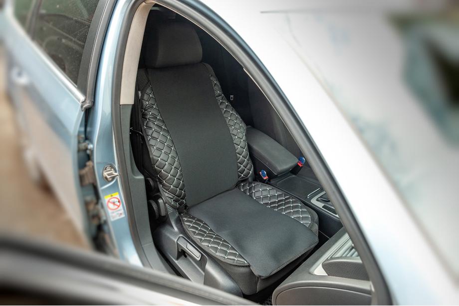 Funda de asiento ECO y tela (1 ud, Negro con costura gris + tela) Foto 1