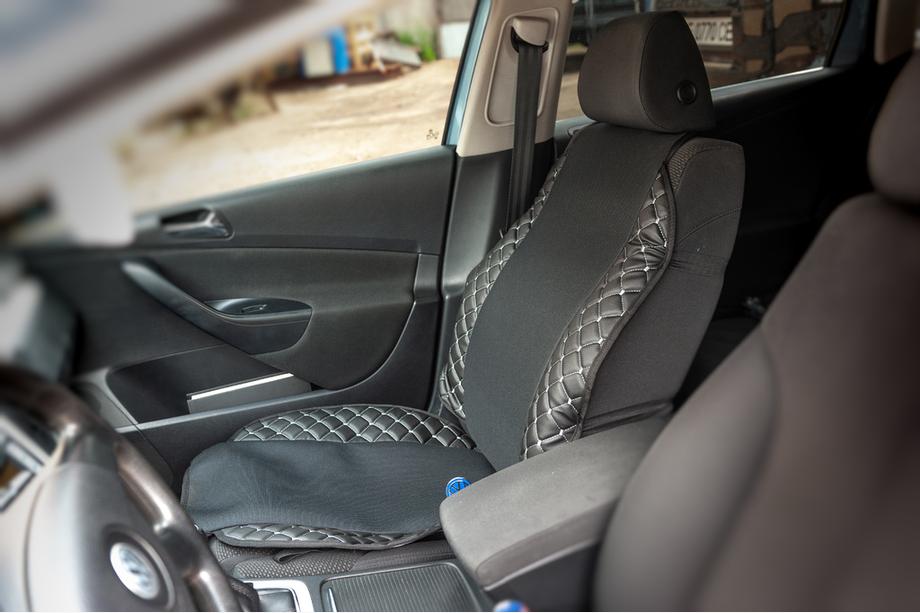 Funda de asiento ECO y tela (1 ud, Negro con costura gris + tela) Foto 2