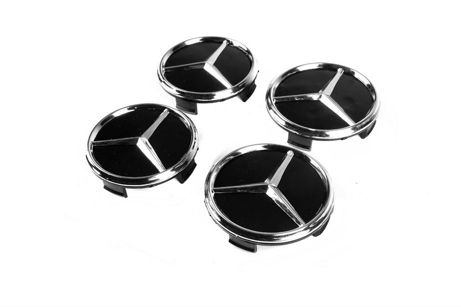 Mercedes-Benz Tapacubos centrales 71/74 mm sin aro (4 uds, negros con logotipo cromado) Image