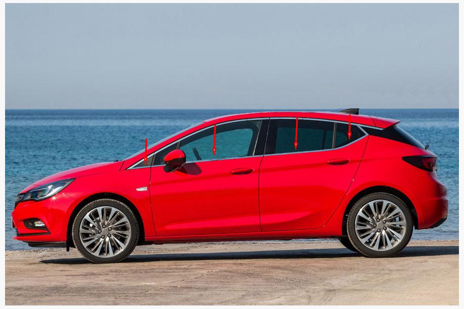 Opel Astra K 2016-2021 Molduras de ventanas (HB) (8 uds, acero inoxidable) Image