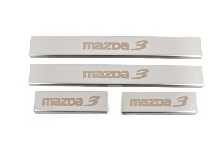 Mazda 3 2013-2019 Cubiertas de Umbral (4 uds, Mate, Acero Inoxidable) Foto 1