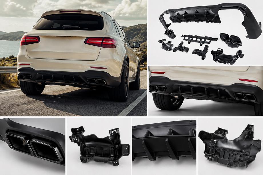 Mercedes GLC X253 2015-2022 Difusor trasero con salidas Black (Diseño AMG63) Image