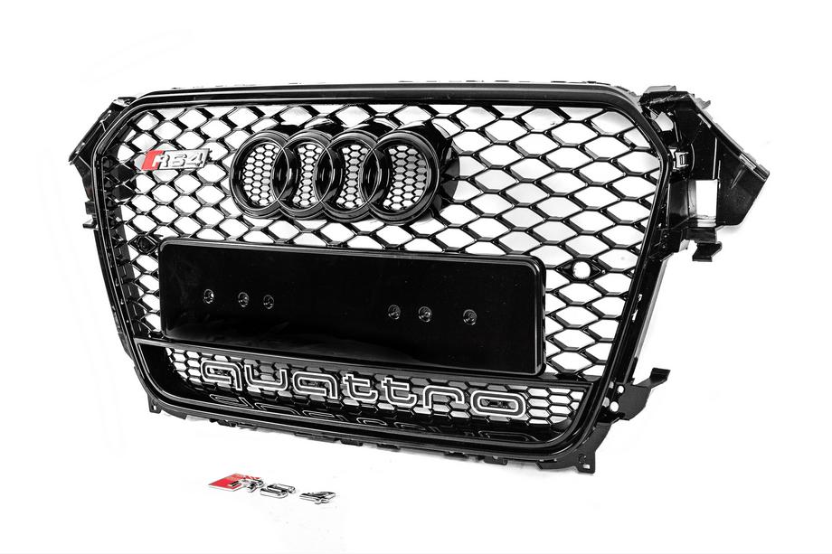 Audi A4 B8 2007-2015 Parrilla delantera RS-style negra con logotipo Quattro (2012-2015) Foto 3