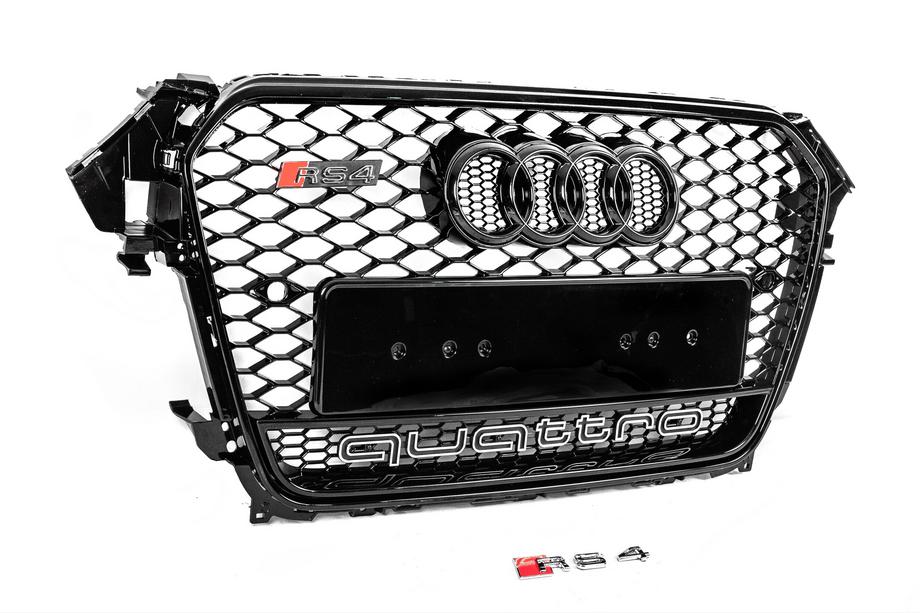 Audi A4 B8 2007-2015 Parrilla delantera RS-style negra con logotipo Quattro (2012-2015) Foto 2