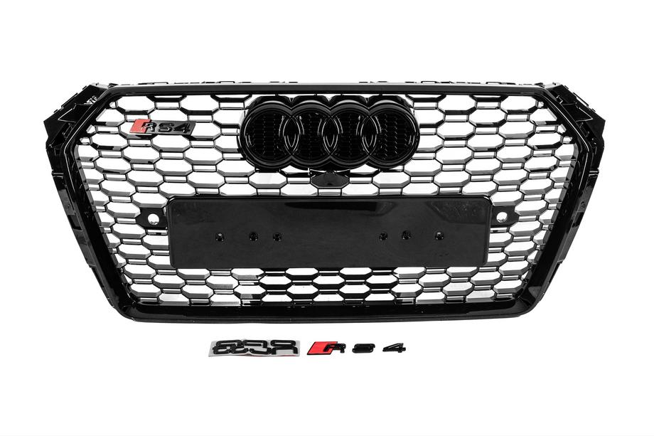 Audi A4 B9 2015-2024 Parrilla delantera estilo RS con emblema Quattro (2015-2019, negro) Foto 1