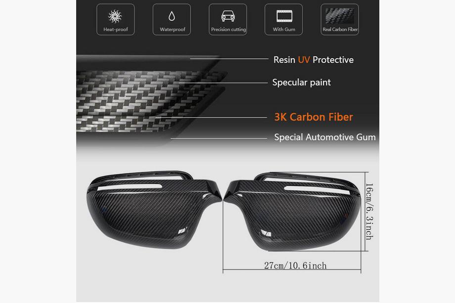 Audi A3 2003-2012 Cubiertas de Espejos Estilo Reemplazo (Carbono) Foto 5