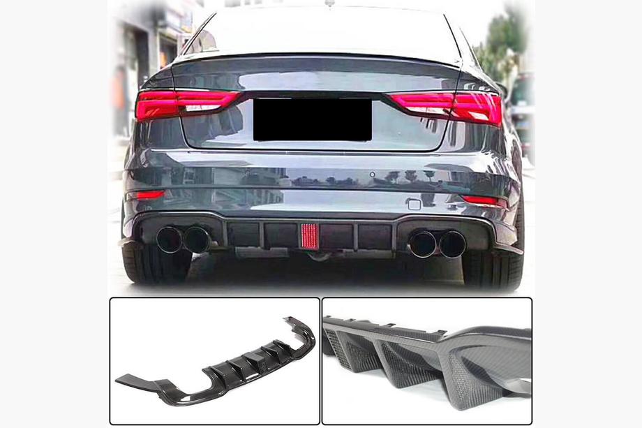 Audi A3 2012-2020 Difusor de parachoques trasero V2 (para S-Line Sedan 2017-2020, Carbono) Image