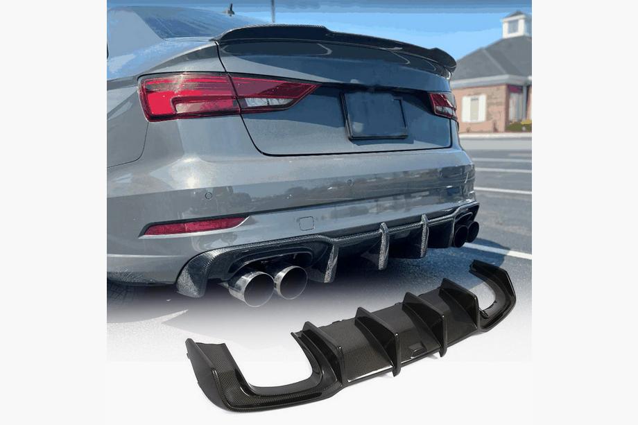 Audi A3 2012-2020 Difusor de parachoques trasero V1 (para S-Line Sedan 2017-2020, Carbono) Image