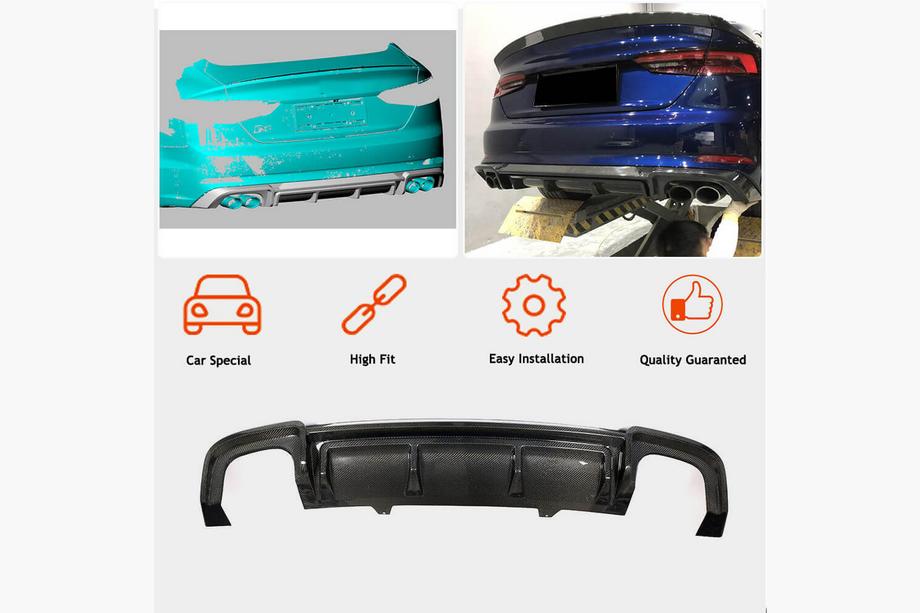 Audi A5 2016-2025 Difusor Trasero de Parachoques V2 (para S-Line 2016-2020, Carbono) Foto 3