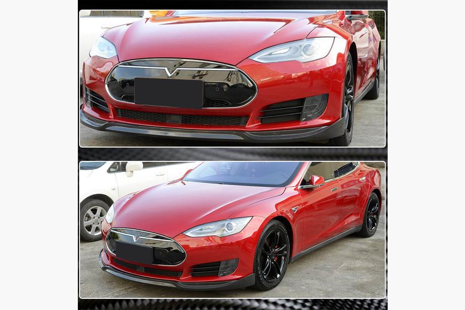 Tesla Model S 2012– Labio Frontal Lip V1 para Parachoques Delantero (2012-2016, Carbono) Foto 2