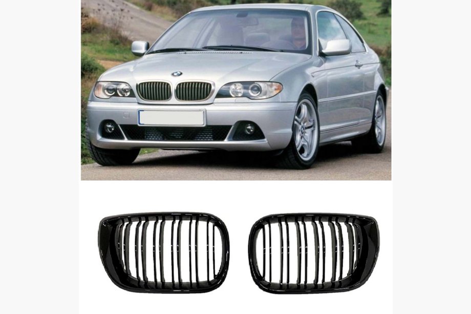 BMW 3 Series E46 1998-2006 Riñones M-Look DPT (para Coupe 2003-2006, Negro Brillante) Foto 3