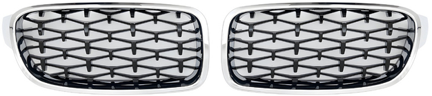 BMW 3 Series F30/F31 2012-2019 Riñoneras Diamond Black con marco cromado foto 2