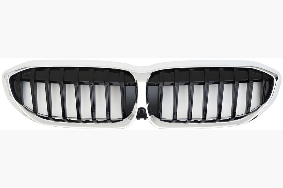 BMW 3 Series G20/G21 2018- Riñones 1 Barra (2018-2022, Negro Brillante con Borde Cromado) Foto 2