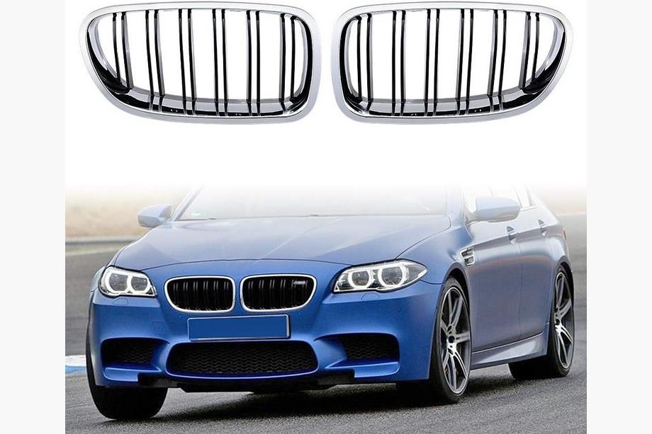 BMW 5 Series F10/F11 2010–2016 Riñones M-Look (Negro Brillante con Marco Cromado) Foto 2