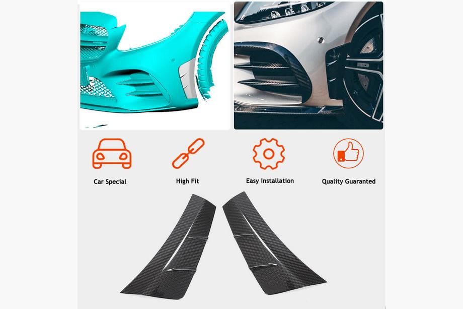 Mercedes C-class W205 2014-2021 Extensiones de Parachoques Delantero V2 (para C43 AMG 2019-2021, Carbono) Foto 2