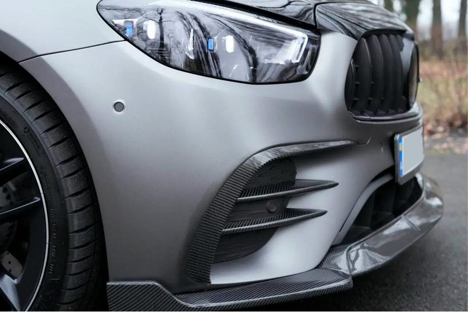 Mercedes E-class W213 2016-2023 Extensiones de parachoques delantero (para AMG-Line 2020+, Carbono Seco) Foto 1