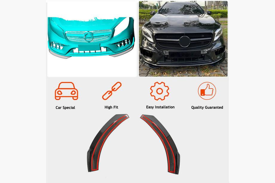 Mercedes GLA X156 2014-2019 Flaps de parachoques delantero de carbono (para GLA45 AMG 2017-2020) Foto 2