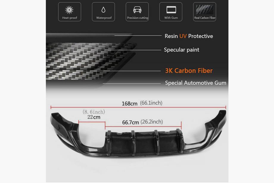 Volkswagen Golf 7/E-Golf 2012-2020 Difusor Trasero de Parachoques V2 (para Base/GTI HB 2012-2017, Carbono) Foto 5