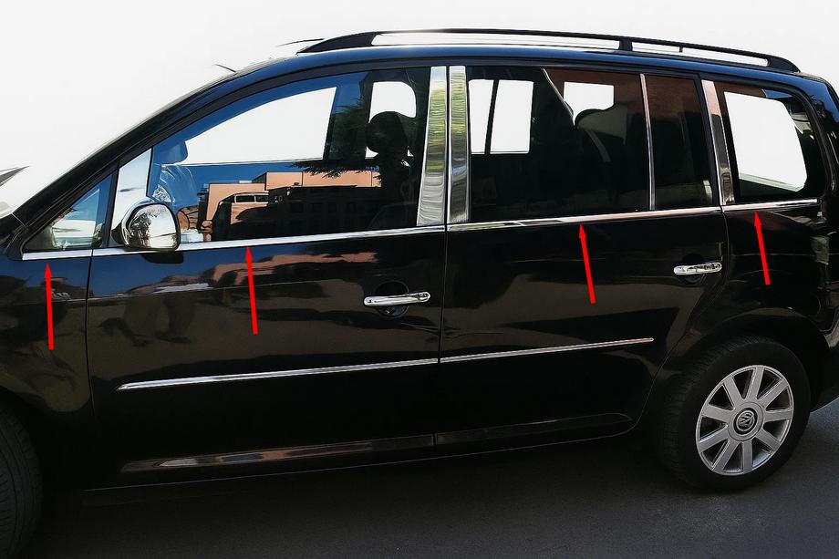 Volkswagen Touran 2003-2010 Molduras exteriores de ventanas acero inoxidable (8 uds) Carmos - Acero Inoxidable Turco Image