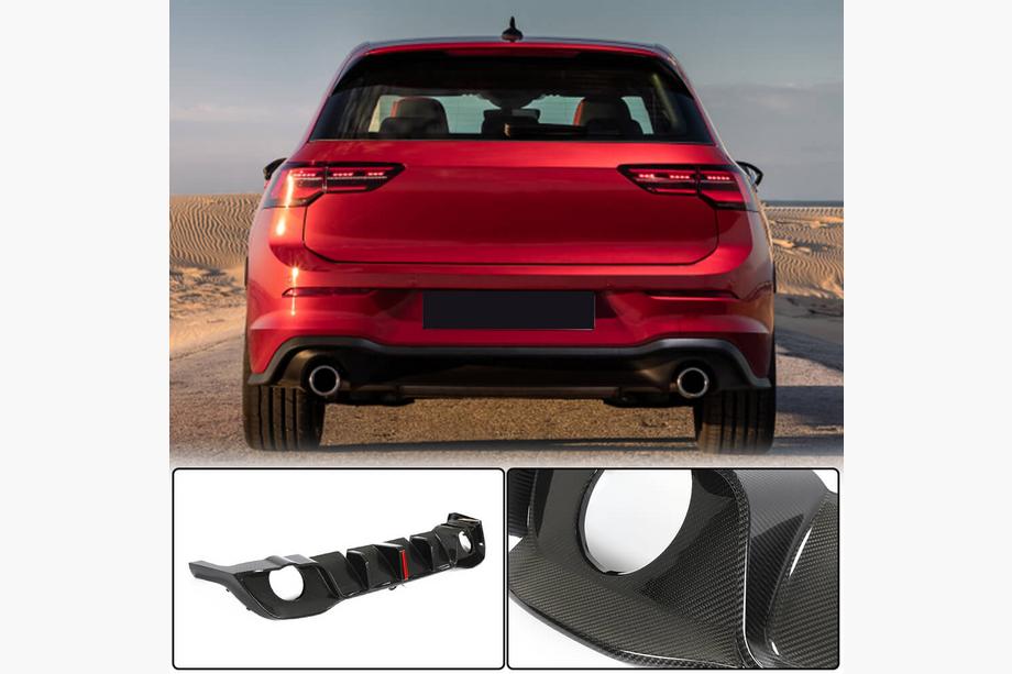 Volkswagen Golf 8 2019- Difusor de parachoques trasero (para GTI HB, Carbono Seco) Foto 1