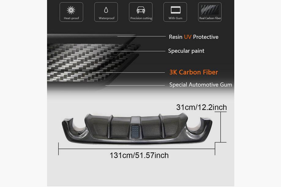 Infiniti Q50/Q60 2013-2024 Difusor Trasero de Parachoques V3 (para Q50 Base/Sport 2018-2023, Carbono) Foto 10
