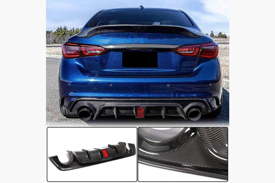 Infiniti Q50/Q60 2013-2024 Difusor Trasero de Parachoques V4 (para Q50 Base/Sport 2018-2023, Carbono) Foto 3
