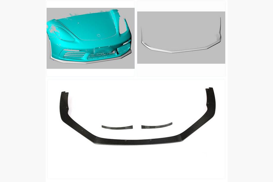 Porsche Boxster/Cayman 982 (718) 2016- Extensión de labio delantero V2 para parachoques (2016-2019, carbono) Foto 2