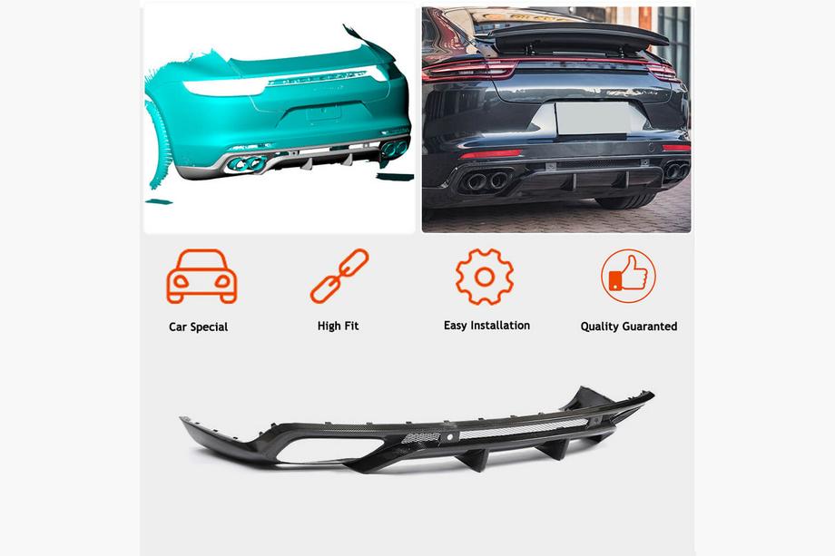 Porsche Panamera 2016-2023 Difusor de parachoques trasero (2016-2020, Carbono) Foto 2