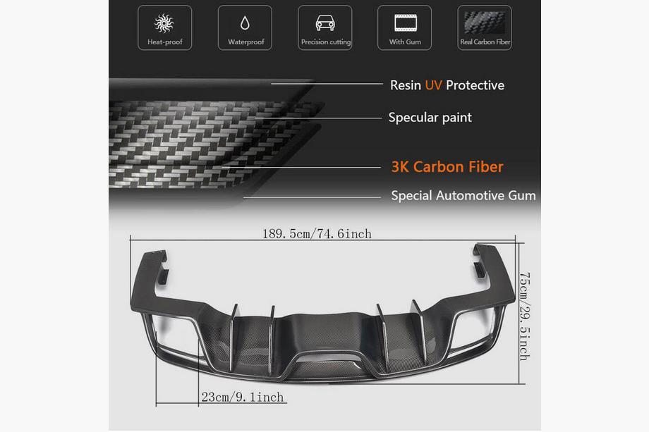 Ford Mustang 2015-2023 Difusor Trasero de Parachoques V1 (2015-2017, Carbono) Foto 5