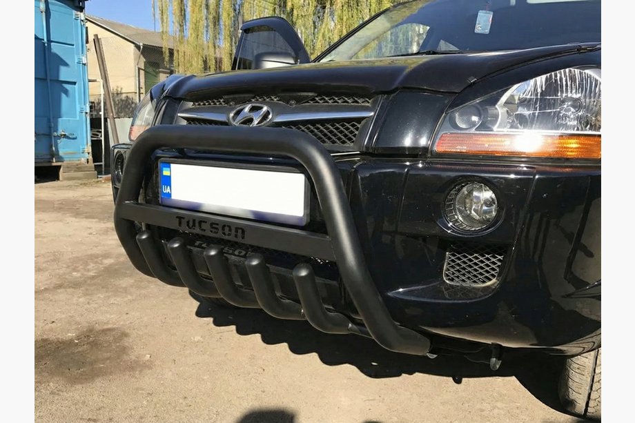 Hyundai Tucson JM 2004- Defensa Delantera WT004 Negra (Acero Inoxidable) Image