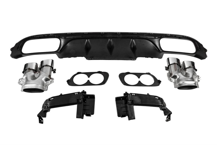 Mercedes E-class W213 2016-2023 Difusor trasero con colas de escape E53-Design Silver (para Base) Foto 4