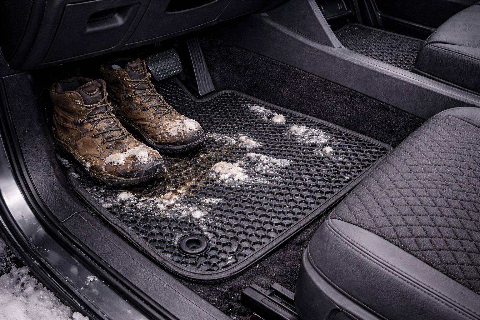 Alfombrillas EVA en invierno: sal, nieve y barro — cabina seca