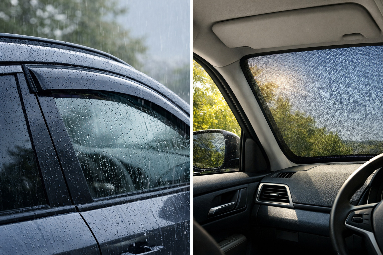 Deflectores de viento o cortinillas solares: qué va mejor en verano y lluvia