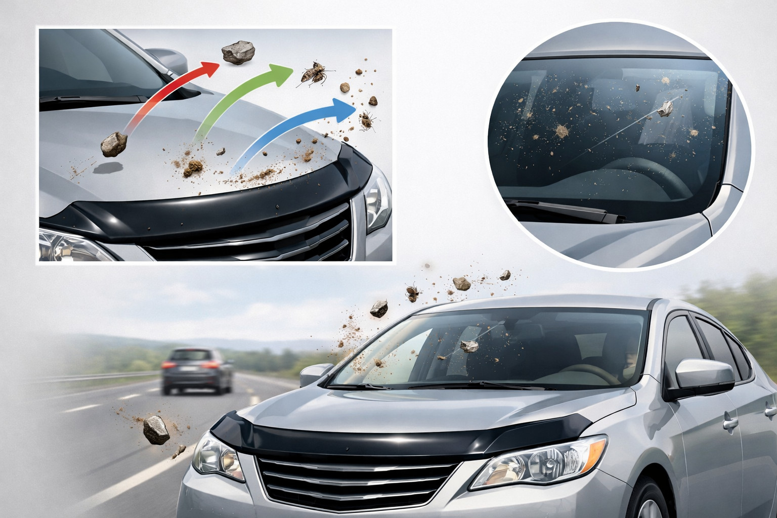 ¿Ayuda un deflector de capó contra piedras, insectos y suciedad en carretera?