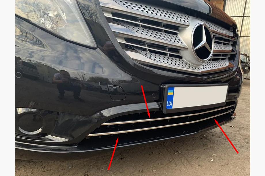 Mercedes Vito/V-class W447 2014- Embellecedores para rejilla de parachoques (2 uds, acero inoxidable) Vito Furgón (Cromo Negro) Foto 2